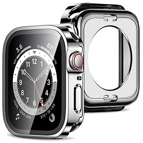 Amizee 2 in 1 Hülle [2 Stück] Kompatibel mit Apple Watch Series 6/5/4/SE 44mm mit Displayschutz, 360° Rundum Gehäuse Schutzhülle für iWatch Series 6/5/4/SE (Silber) von Amizee