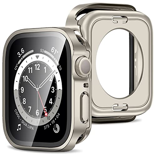 Amizee 2 in 1 Hülle [2 Stück] Kompatibel mit Apple Watch Series 9/8/7 45mm mit Displayschutz, 360° Rundum Gehäuse Schutzhülle für iWatch Series 9/8/7 (Sternenlicht) von Amizee