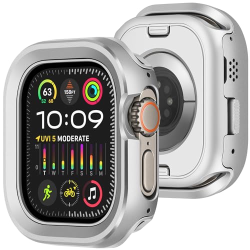 Amizee 2 in 1 Schutzhülle Kompatibel für Apple Watch Ultra 2/Ultra 49mm Hülle, Rundum Schutz Metallrahmen Schutzhülle für iWatch Ultra 2/Ultra 49mm (Silber) von Amizee