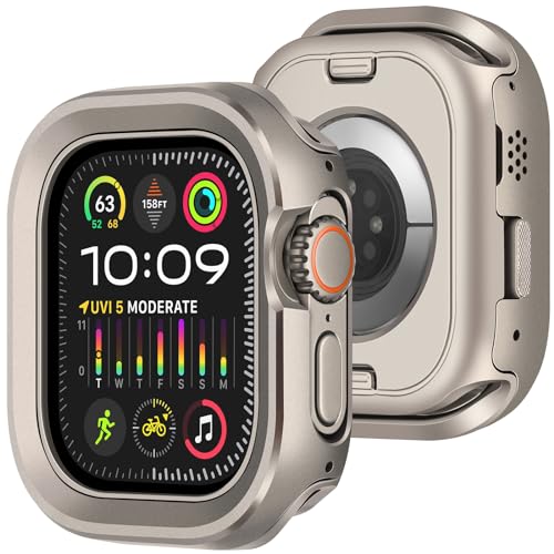 Amizee 2 in 1 Schutzhülle Kompatibel für Apple Watch Ultra 2/Ultra 49mm Hülle, Rundum Schutz Metallrahmen Schutzhülle für iWatch Ultra 2/Ultra 49mm (Titanstahl) von Amizee