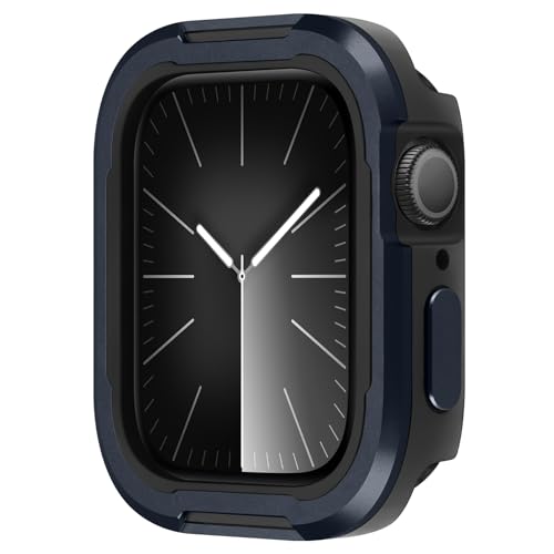 Amizee Hard Schutzhülle Kompatibel für Apple Watch Series 9/8/7 45mm Series 6/SE/5/4 44mm Hülle, Metall-Uhrenhülle mit TPU-Stoßschutzbasis Ultradünne Schutz Schutzhülle für iWatch, Blau von Amizee