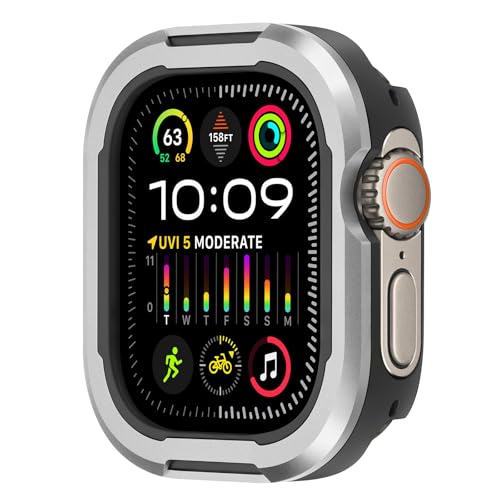 Amizee Hard Schutzhülle Kompatibel für Apple Watch Ultra 2/Ultra 49mm Hülle, Metall-Uhrenhülle mit TPU-Stoßschutzbasis Ultradünne Schutz Schutzhülle für iWatch, Silber Amizee Hard Schutzhülle Kompatibel für Apple Watch Ultra 2/Ultra 49mm Hülle, Metall-Uhrenhülle mit TPU-Stoßschutzbasis Ultradünne Schutz Schutzhülle für iWatch, Silber von Amizee