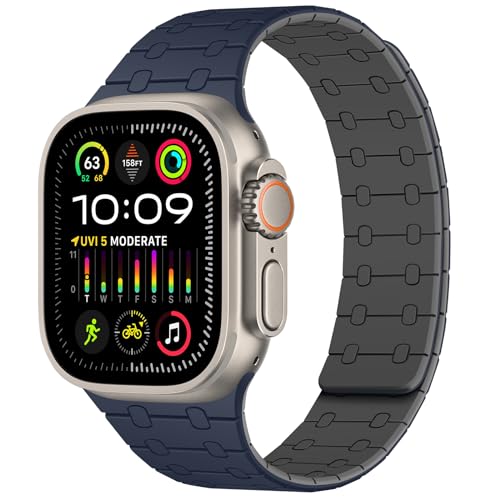 Amizee Kompatibel mit Apple Watch Armband 49mm 46mm 45mm 44mm 42mm 41mm 40mm 38mm, Silikon Magnetisch Sport Loop Armband für iWatch Ultra 2/Ultra Serie 10 9 8 7 SE 6 5 4 (49/46/45/44/42, D-blau/Grau) von Amizee