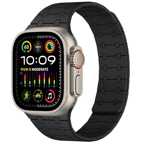 Amizee Kompatibel mit Apple Watch Armband 49mm 46mm 45mm 44mm 42mm 41mm 40mm 38mm, Silikon Magnetisch Sport Loop Armband für iWatch Ultra 2/Ultra Serie 10 9 8 7 SE 6 5 4 (49/46/45/44/42, Schwarz) von Amizee