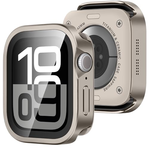 Amizee Matal Hülle Kompatibel für Apple Watch Series 10 42mm mit Displayschutz, Gerade Kante Ultradünn Kratzfeste mit Rückseite Schutzhülle für iWatch 42mm, Titanstahl Amizee Matal Hülle Kompatibel für Apple Watch Series 10 42mm mit Displayschutz, Gerade Kante Ultradünn Kratzfeste mit Rückseite Schutzhülle für iWatch 42mm, Titanstahl von Amizee