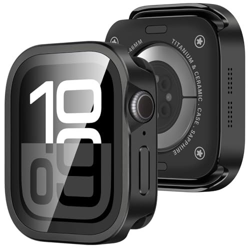 Amizee Matal Hülle Kompatibel für Apple Watch Series 10 46mm mit Displayschutz, Gerade Kante Ultradünn Kratzfeste mit Rückseite Schutzhülle für iWatch 46mm, Schwarz Amizee Matal Hülle Kompatibel für Apple Watch Series 10 46mm mit Displayschutz, Gerade Kante Ultradünn Kratzfeste mit Rückseite Schutzhülle für iWatch 46mm, Schwarz von Amizee