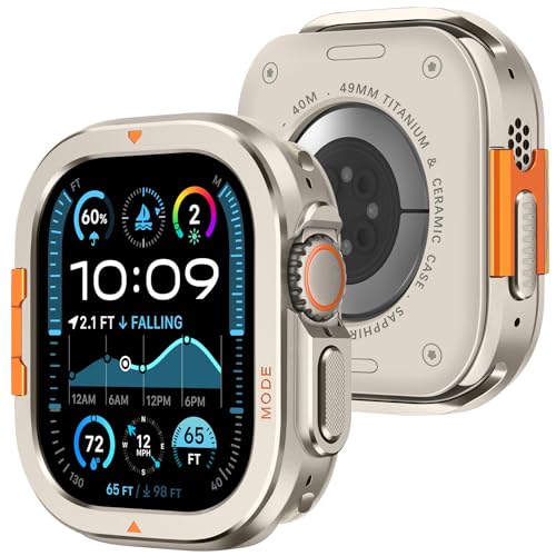 Amizee Matal Hülle Kompatibel für Apple Watch Ultra 2/Ultra 49mm mit Rückseite, Robuste Schutzhülle der Stoßstange für iWatch 49mm, Titanstahl von Amizee