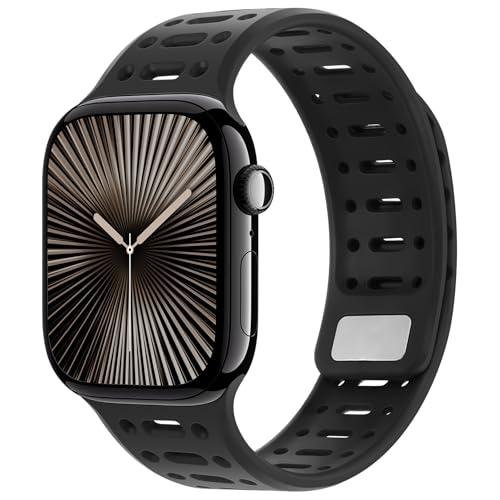 Kompatibel mit Apple Watch Armband 49mm 46mm 45mm 44mm 42mm 41mm 40mm 38mm, Weiches Silikon Magnetisch Sport Armband für iWatch Ultra 2/Ultra Serie 10 9 8 7 SE 6 5 4 (42/41/40/38, Schwarz) von Amizee
