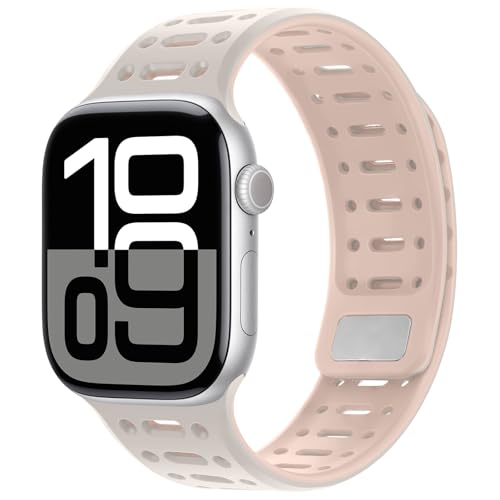 Kompatibel mit Apple Watch Armband 49mm 46mm 45mm 44mm 42mm 41mm 40mm 38mm, Weiches Silikon Magnetisch Sport Armband für iWatch Ultra 2/Ultra Serie 10 9 8 7 SE 6 5 4 (42/41/40/38, Stern/Rosa) von Amizee