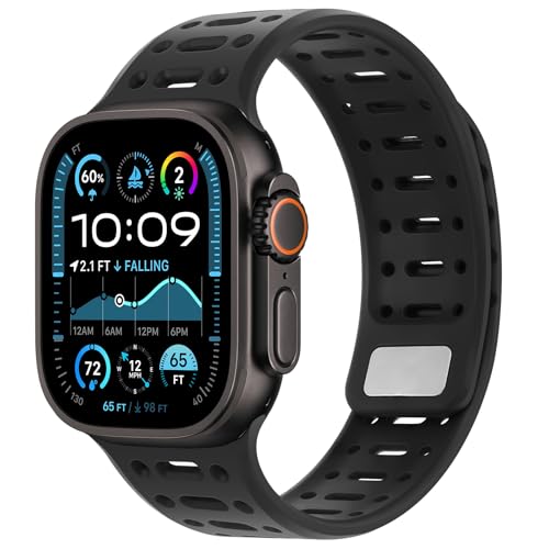 Kompatibel mit Apple Watch Armband 49mm 46mm 45mm 44mm 42mm 41mm 40mm 38mm, Weiches Silikon Magnetisch Sport Armband für iWatch Ultra 2/Ultra Serie 10 9 8 7 SE 6 5 4 (49/46/45/44/42, Schwarz) von Amizee