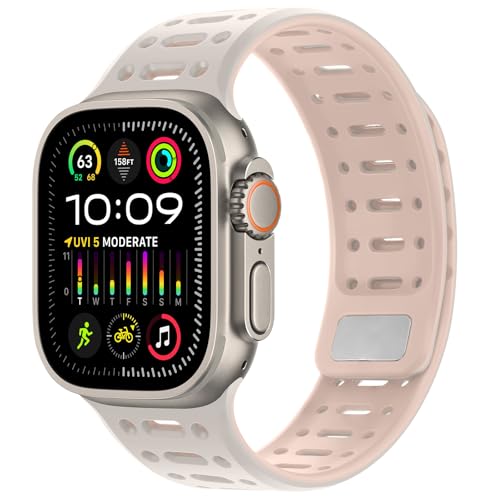 Kompatibel mit Apple Watch Armband 49mm 46mm 45mm 44mm 42mm 41mm 40mm 38mm, Weiches Silikon Magnetisch Sport Armband für iWatch Ultra 2/Ultra Serie 10 9 8 7 SE 6 5 4 (49/46/45/44/42, Stern/Rosa) von Amizee