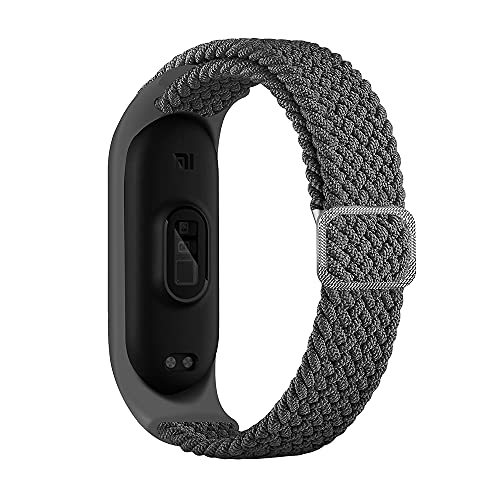 Geflochtener Nylon Solo Loop kompatibel mit Xiaomi Mi Band 5 / Mi Band 6 / Mi Band 4, Elastic Nylon Sport Ersatzband für Mi Band 5 / Mi Band 6 / Mi Band 4, Grau von Amlope