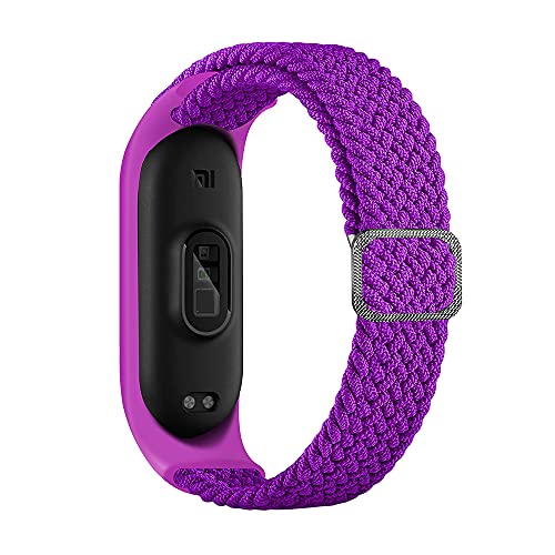 Geflochtener Nylon Solo Loop kompatibel mit Xiaomi Mi Band 5 / Mi Band 6 / Mi Band 4, Elastic Nylon Sport Ersatzband für Mi Band 5 / Mi Band 6 / Mi Band 4, Lila von Amlope