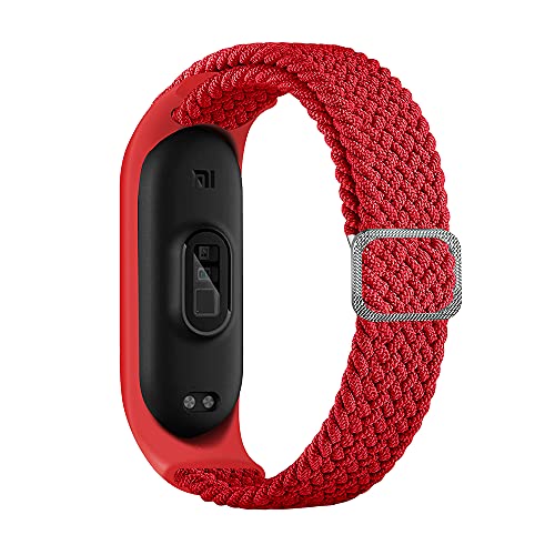 Geflochtener Nylon Solo Loop kompatibel mit Xiaomi Mi Band 5 / Mi Band 6 / Mi Band 4, Elastic Nylon Sport Ersatzband für Mi Band 5 / Mi Band 6 / Mi Band 4, Rot von Amlope