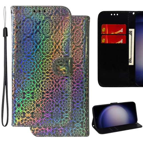 Ammeer Glänzend Hülle für Honor 200 5G, Magnetische Flip Funkeln PU Leder Schutzhülle Handy Tasche Case Cover Brieftasche Wallet Stand Kartenfächer Trageschlaufe - Silber von Ammeer