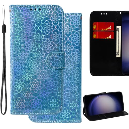 Ammeer Glänzend Hülle für Tecno Spark 20 Pro, Magnetische Flip Funkeln PU Leder Schutzhülle Handy Tasche Case Cover Brieftasche Wallet Stand Kartenfächer Trageschlaufe - Blau von Ammeer