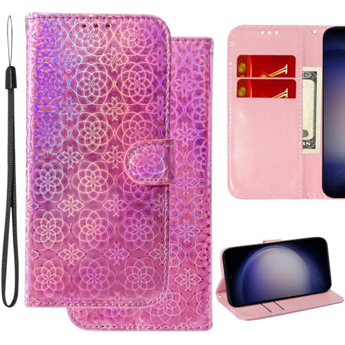 Ammeer Glänzend Hülle für Xiaomi 14 Pro, Magnetische Flip Funkeln PU Leder Schutzhülle Handy Tasche Case Cover Brieftasche Wallet Stand Kartenfächer Trageschlaufe - Rosa von Ammeer