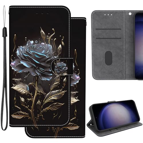 Ammeer Hülle für Google Pixel 4A 4G, Flip Folio PU Leder Schutzhülle Handy Tasche Wallet Case Cover Ständer mit Magnetverschluss - Schwarz Rose von Ammeer