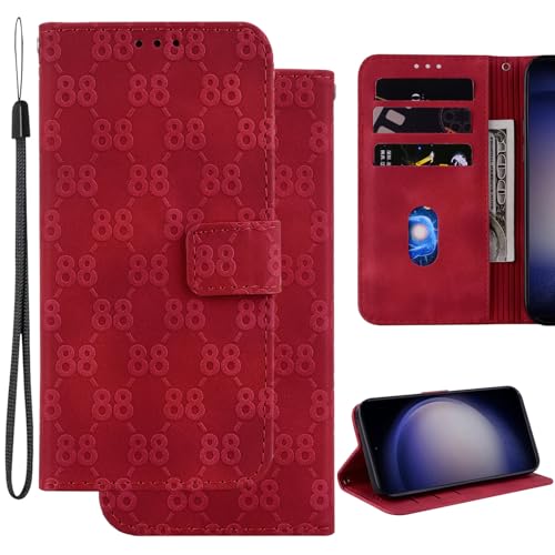 Ammeer Hülle für Google Pixel 8a, Prägen Doppelte 8 Muster Magnetische Flip Folio Cover PU Leder Schutzhülle Handy Tasche Brieftasche Wallet Case Ständer - Rot von Ammeer