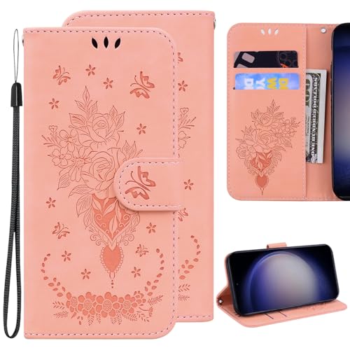 Ammeer Hülle für Google Pixel 8a, Retro Rose Blume Muster Magnetische Flip Cover PU Leder Schutzhülle Handy Tasche Brieftasche Wallet Case Ständer mit Kartenfächer - Rosa von Ammeer