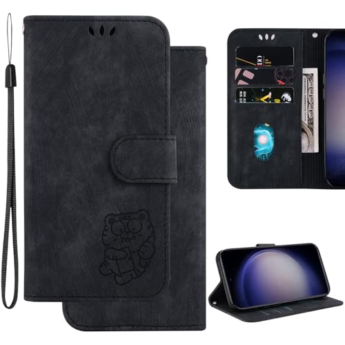 Ammeer Hülle für Google Pixel 8a, Süßer Tiger Magnetische Flip Folio Cover PU Leder Schutzhülle Handy Tasche Brieftasche Wallet Case Ständer - Schwarz von Ammeer