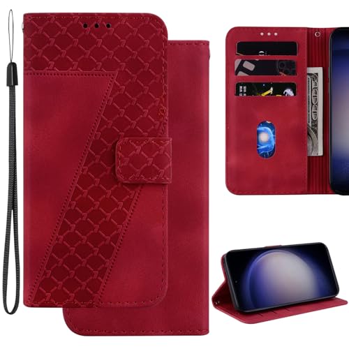 Ammeer Hülle für Google Pixel 9 Pro XL, Prägen 7 Muster Magnetische Flip Folio Cover PU Leder Schutzhülle Handy Tasche Brieftasche Wallet Case Ständer - Rot von Ammeer