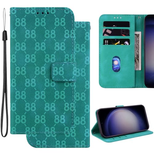 Ammeer Hülle für Honor 200 Lite, Prägen Doppelte 8 Muster Magnetische Flip Folio Cover PU Leder Schutzhülle Handy Tasche Brieftasche Wallet Case Ständer - Grün von Ammeer