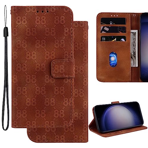 Ammeer Hülle für Honor View 20, Prägen Doppelte 8 Muster Magnetische Flip Folio Cover PU Leder Schutzhülle Handy Tasche Brieftasche Wallet Case Ständer - Braun von Ammeer