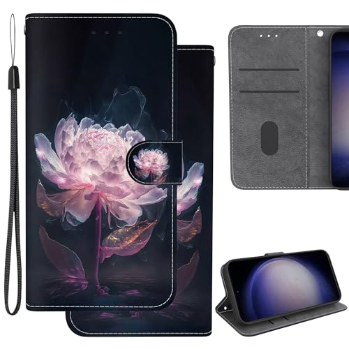 Ammeer Hülle für Honor X8a, Flip Folio PU Leder Schutzhülle Handy Tasche Wallet Case Cover Ständer mit Magnetverschluss - Lila Blume von Ammeer