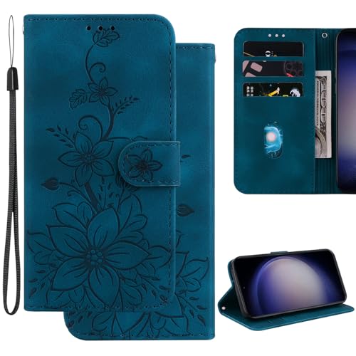 Ammeer Hülle für Huawei nova 12i, Prägen Blume Muster Magnetische Flip Folio Cover PU Leder Schutzhülle Handy Tasche Brieftasche Wallet Case Ständer - Blau von Ammeer