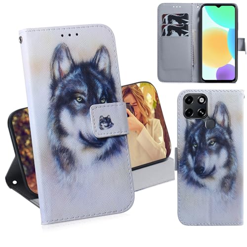 Ammeer Hülle für Infinix Smart 6, Flip PU Leder Schutzhülle Handy Tasche Case Cover Wallet Standfunktion mit Kartenfächer Magnetverschluss - Wolf von Ammeer