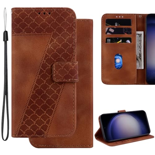 Ammeer Hülle für Motorola Edge (2024), Prägen 7 Muster Magnetische Flip Folio Cover PU Leder Schutzhülle Handy Tasche Brieftasche Wallet Case Ständer - Braun von Ammeer