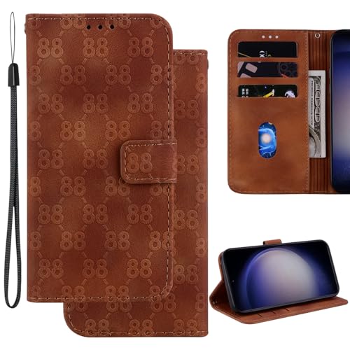 Ammeer Hülle für Motorola Edge (2024), Prägen Doppelte 8 Muster Magnetische Flip Folio Cover PU Leder Schutzhülle Handy Tasche Brieftasche Wallet Case Ständer - Braun von Ammeer