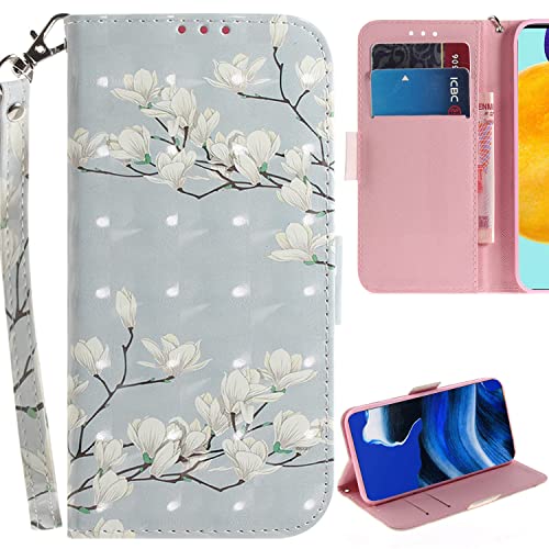 Ammeer Hülle für Motorola Edge 30 Neo, 3D Magnetische Flip PU Leder Schutzhülle Handy Tasche Case Cover Ständer mit Kartenfächer Trageschlaufe - Weiß Blume von Ammeer