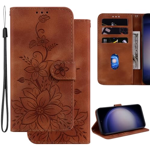 Ammeer Hülle für Motorola Edge 50 Fusion, Prägen Blume Muster Magnetische Flip Folio Cover PU Leder Schutzhülle Handy Tasche Brieftasche Wallet Case Ständer - Braun von Ammeer