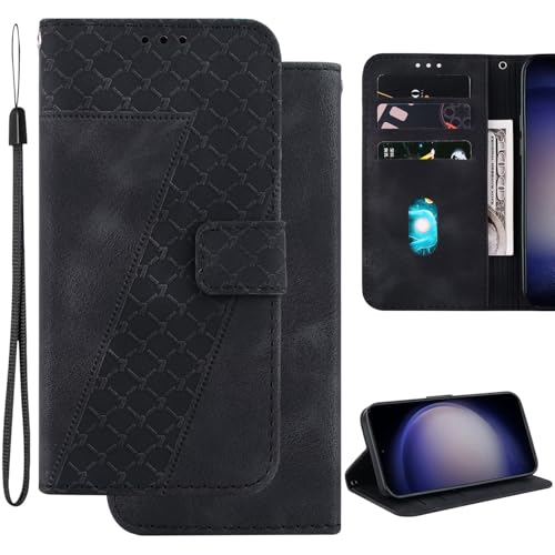 Ammeer Hülle für Motorola Edge 50 Ultra, Prägen 7 Muster Magnetische Flip Folio Cover PU Leder Schutzhülle Handy Tasche Brieftasche Wallet Case Ständer - Schwarz von Ammeer