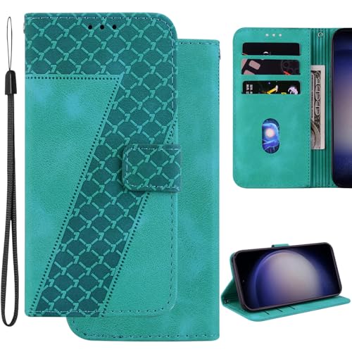 Ammeer Hülle für Motorola Moto G34, Prägen 7 Muster Magnetische Flip Folio Cover PU Leder Schutzhülle Handy Tasche Brieftasche Wallet Case Ständer - Grün von Ammeer