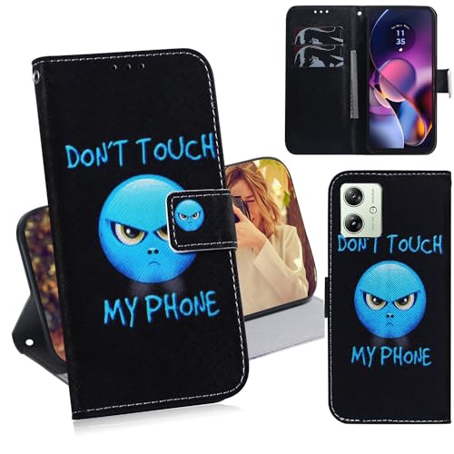 Ammeer Hülle für Motorola Moto G54, Flip PU Leder Schutzhülle Handy Tasche Case Cover Wallet Standfunktion mit Kartenfächer Magnetverschluss - Don't Touch von Ammeer