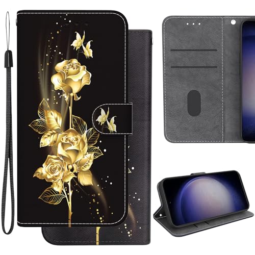 Ammeer Hülle für Motorola Moto G7 Power, Flip Folio PU Leder Schutzhülle Handy Tasche Wallet Case Cover Ständer mit Magnetverschluss - Gold Rose von Ammeer