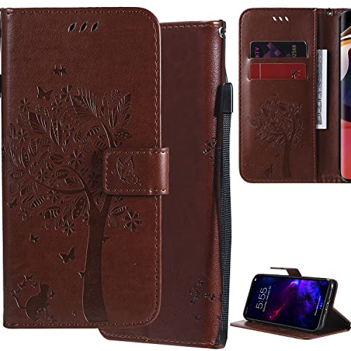 Ammeer Hülle für Motorola Moto G73, Katze Baum Muster Flip PU Leder Schutzhülle Handy Tasche Case Cover Standfunktion mit Kartenfächer - Braun von Ammeer