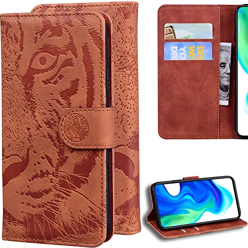 Ammeer Hülle für Motorola Moto G73, Prägen Tiger Muster Magnetische Flip Folio Cover PU Leder Schutzhülle Handy Tasche Brieftasche Wallet Case Ständer mit Kartenfächer - Braun von Ammeer