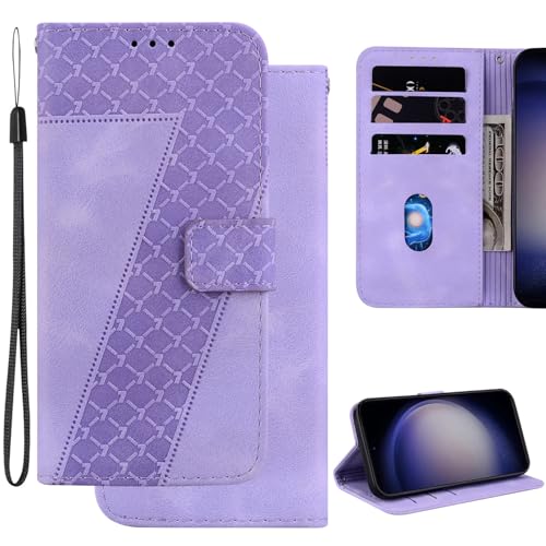 Ammeer Hülle für Motorola Moto G75, Prägen 7 Muster Magnetische Flip Folio Cover PU Leder Schutzhülle Handy Tasche Brieftasche Wallet Case Ständer - Lavendel von Ammeer