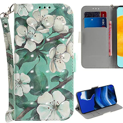 Ammeer Hülle für Nokia C32, 3D Magnetische Flip PU Leder Schutzhülle Handy Tasche Case Cover Ständer mit Kartenfächer Trageschlaufe - Blume Blätter von Ammeer