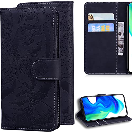 Ammeer Hülle für Nokia G11 Plus, Prägen Tiger Muster Magnetische Flip Folio Cover PU Leder Schutzhülle Handy Tasche Brieftasche Wallet Case Ständer mit Kartenfächer - Schwarz von Ammeer