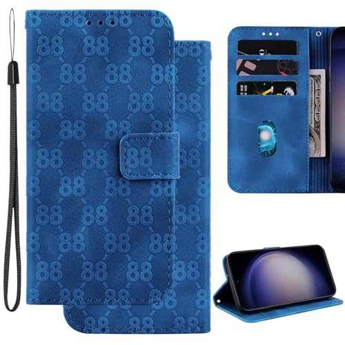 Ammeer Hülle für OnePlus 13, Prägen Doppelte 8 Muster Magnetische Flip Folio Cover PU Leder Schutzhülle Handy Tasche Brieftasche Wallet Case Ständer - Blau von Ammeer