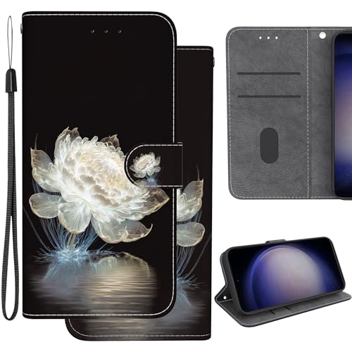 Ammeer Hülle für OnePlus 8T, Flip Folio PU Leder Schutzhülle Handy Tasche Wallet Case Cover Ständer mit Magnetverschluss - Weiß Blume von Ammeer