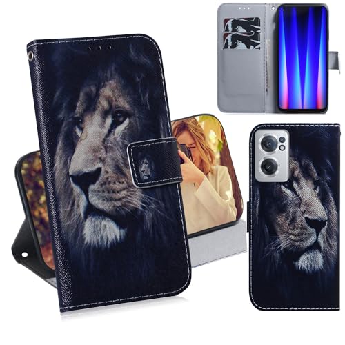 Ammeer Hülle für OnePlus Nord CE 2 5G, Flip PU Leder Schutzhülle Handy Tasche Case Cover Wallet Standfunktion mit Kartenfächer Magnetverschluss - Löwe von Ammeer