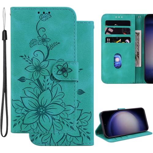 Ammeer Hülle für OnePlus Nord CE4, Prägen Blume Muster Magnetische Flip Folio Cover PU Leder Schutzhülle Handy Tasche Brieftasche Wallet Case Ständer - Grün von Ammeer