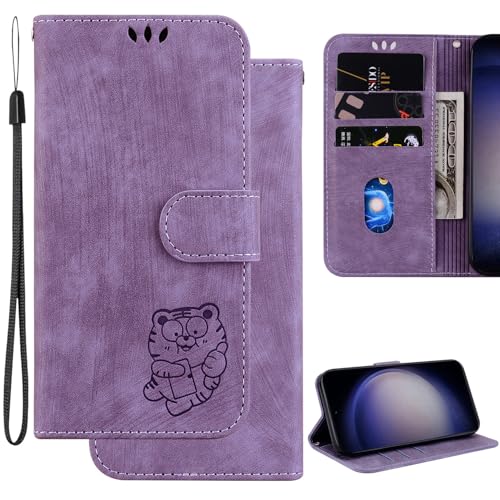 Ammeer Hülle für OnePlus Nord CE4 Lite, Süßer Tiger Magnetische Flip Folio Cover PU Leder Schutzhülle Handy Tasche Brieftasche Wallet Case Ständer - Lavendel von Ammeer