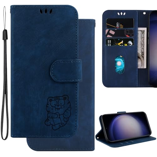 Ammeer Hülle für Oppo A79 5G/OnePlus Nord N30 SE 5G, Süßer Tiger Magnetische Flip Folio Cover PU Leder Schutzhülle Handy Tasche Brieftasche Wallet Case Ständer - Blau von Ammeer